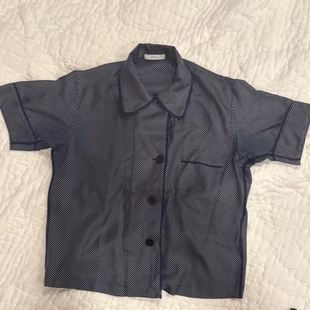 Navy Blue Short Sleeve Button-Up Shirt